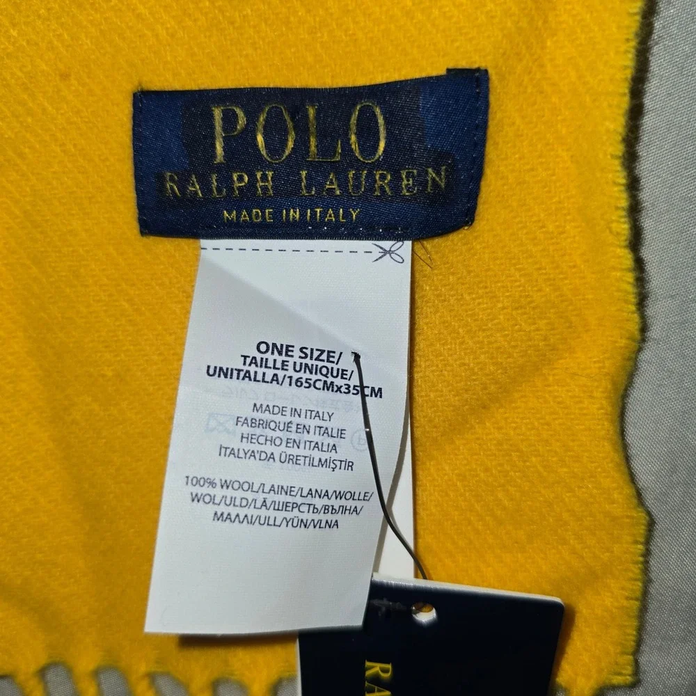 Polo Ralph Lauren Scarf OS Unisex Yellow 100% Wool Made in Italy PC0496 NWT